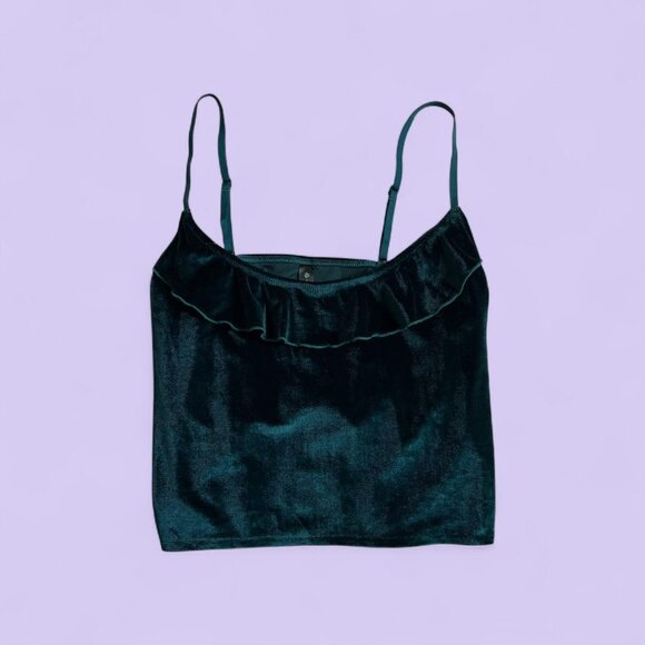 Mentionables Emerald Green Velvet Ruffle Tank – Size XL - Picture 8 of 8